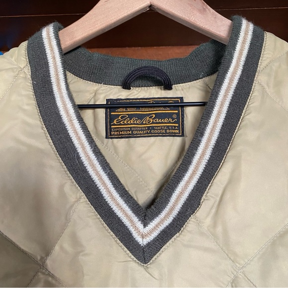 Vintage Eddie Bauer Men’s Quilted Goose Down Pullover Bomber Jacket size medium - Picture 3 of 7